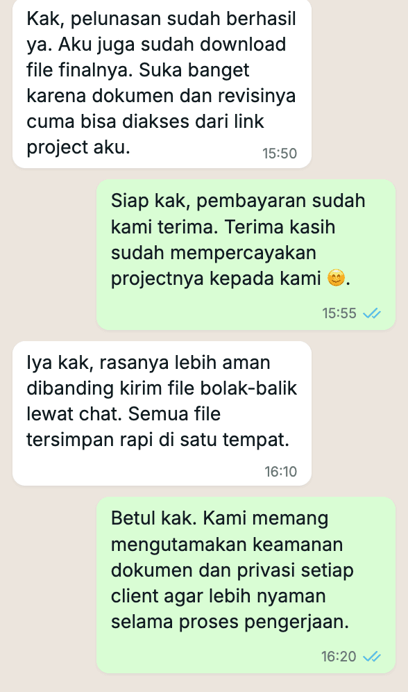 Testimoni klien — invoice & status order